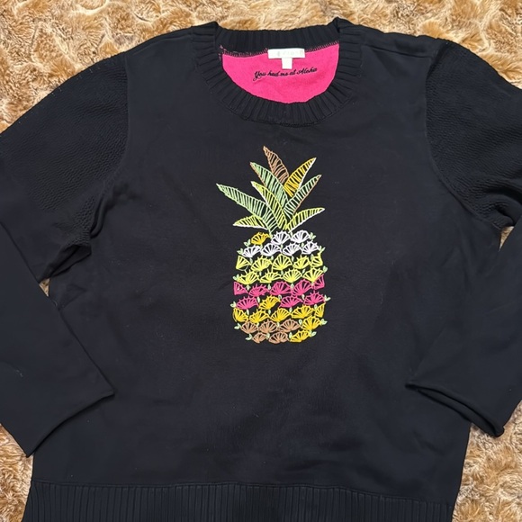 Lisa Todd Black Sweater with Colorful Pineapple Design size 1X - Picture 4 of 11